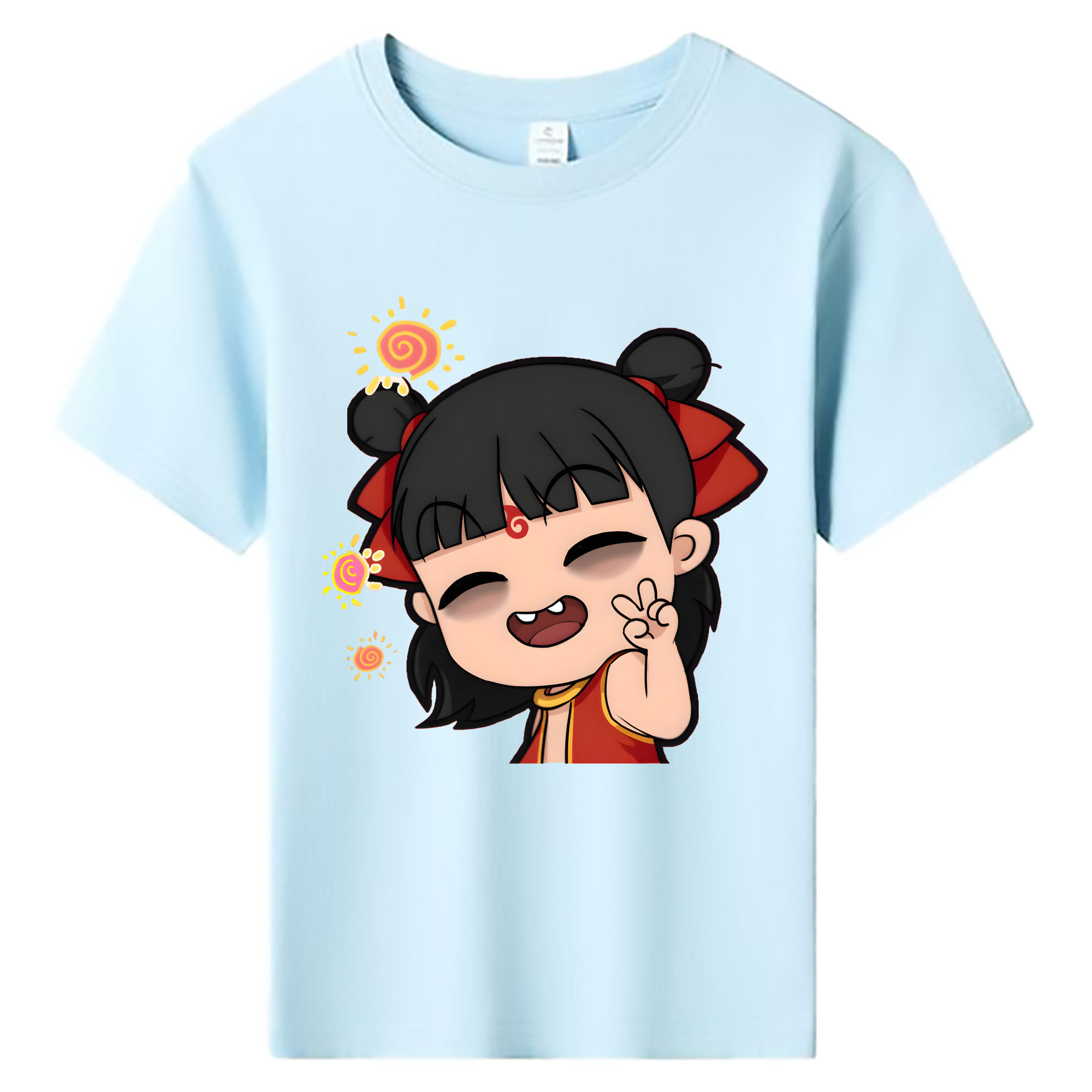 （画像用） Ne Zha 2 ナタ 魔童の大暴れ 綿100％キッズTシャツ（フロントプリント）